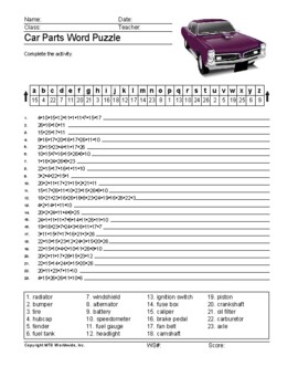 Car parts word search and vocabulary scramble worksheet puzzles tpt