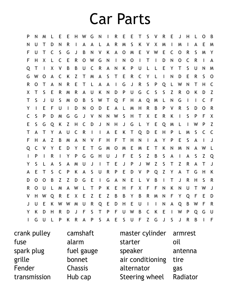 Car parts word search