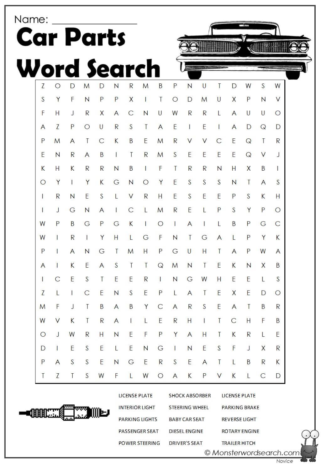 Car parts word search word find word puzzles spring words