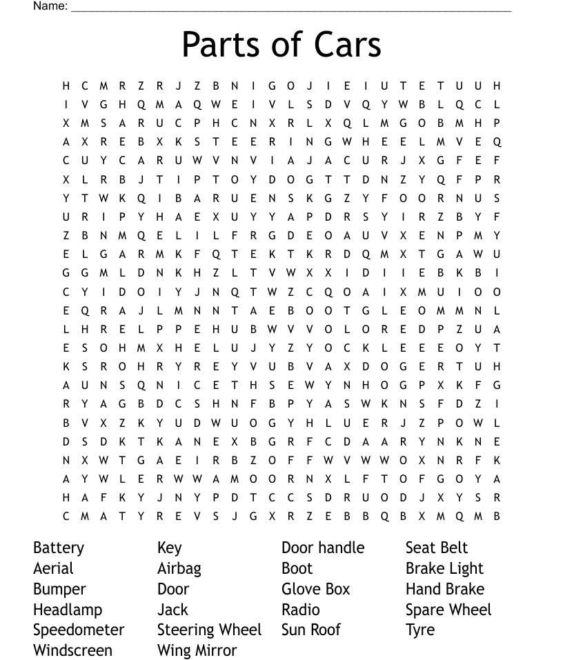 Car parts word search