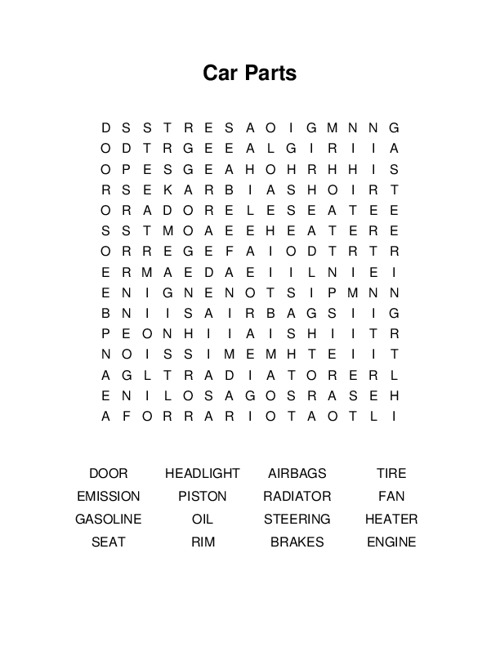 Car parts word search