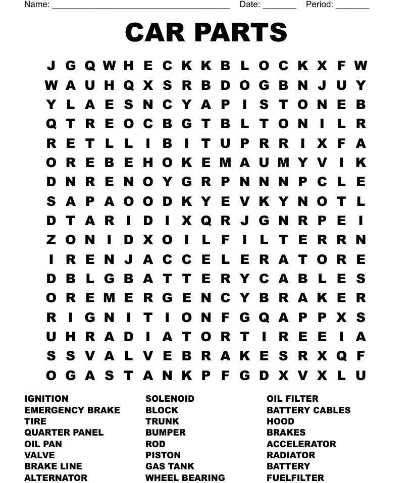 Car parts word search