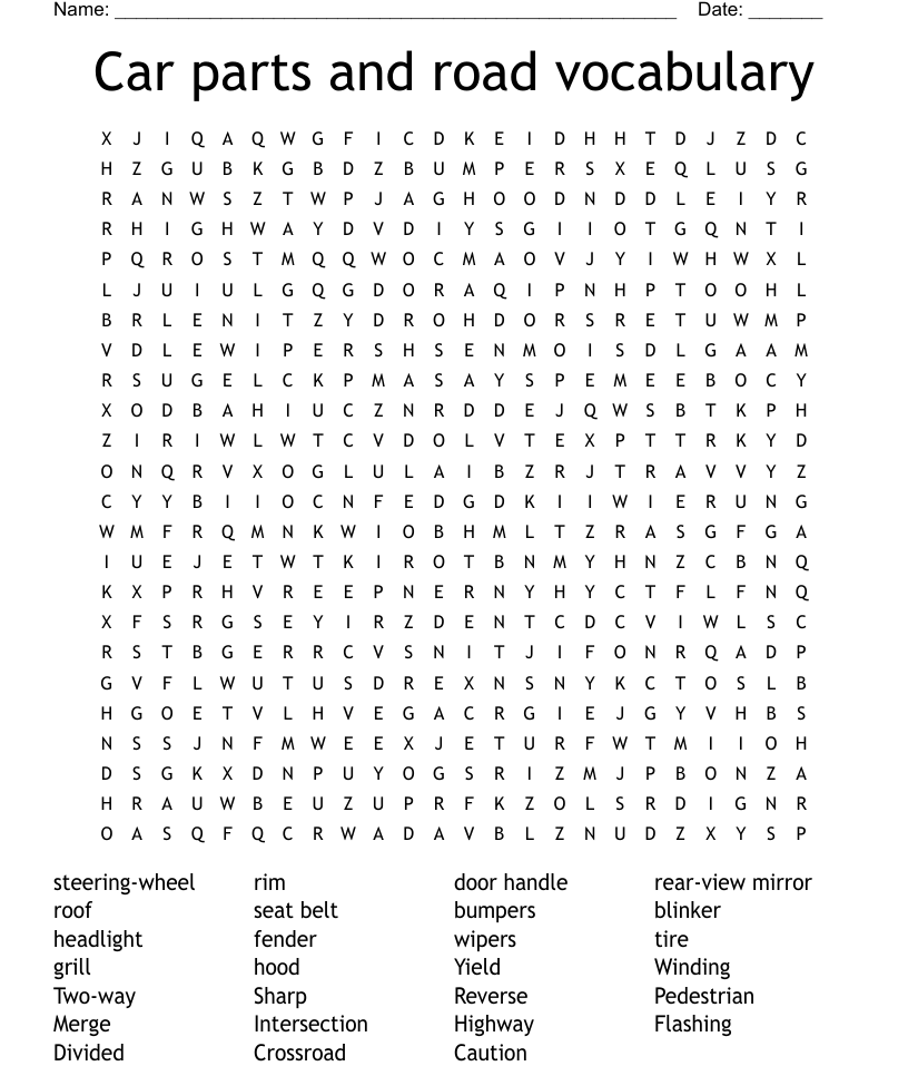 Car parts word search