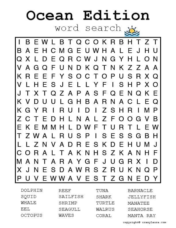 Free ocean word search printable game sheets ocean words word find free printable word searches