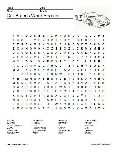 Car brands word search puzzle