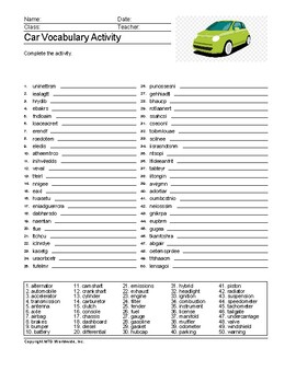 Car word search word scramble and secret code printable worksheets