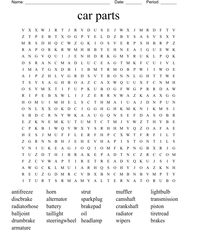 Car parts word search