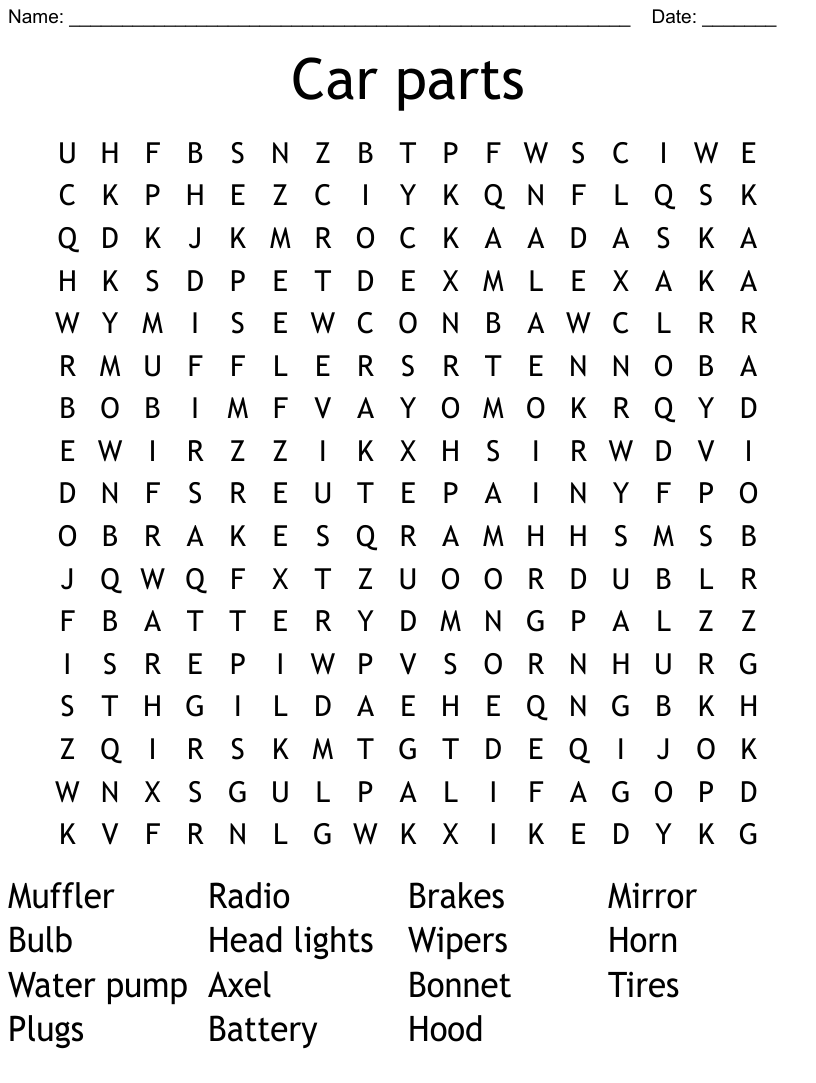 Car parts word search