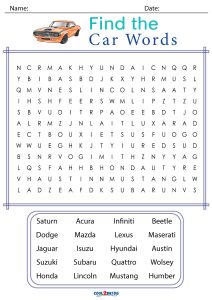 Printable car word search