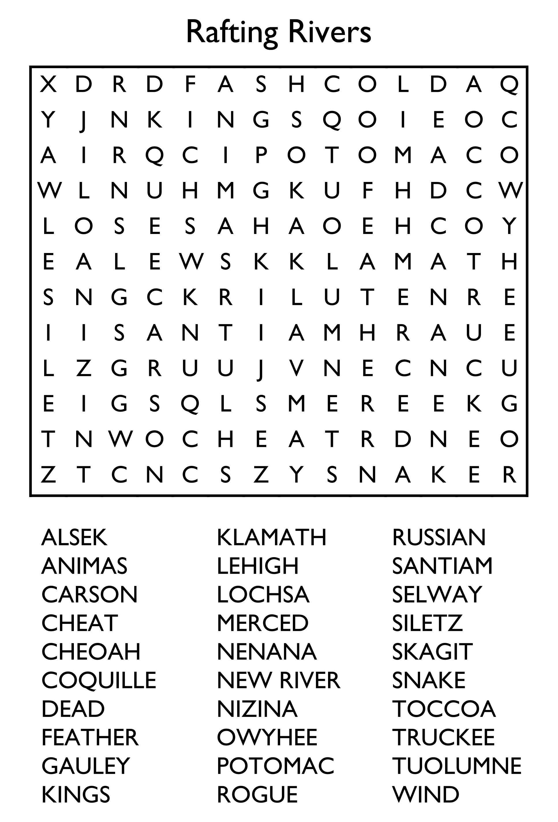 Free printable word search puzzles