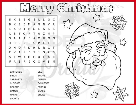 Kids christmas activity sheet kids christmas word search kids christmas coloring page santa claus coloring sheet holiday activity sheet