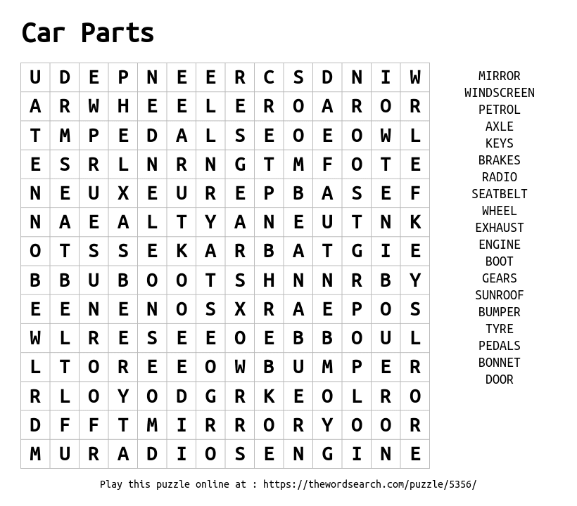 Download word search on car parts