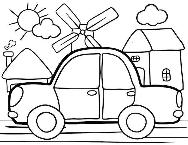 Premium vector car coloring page for kids line art vector blank printable design for children to fill in