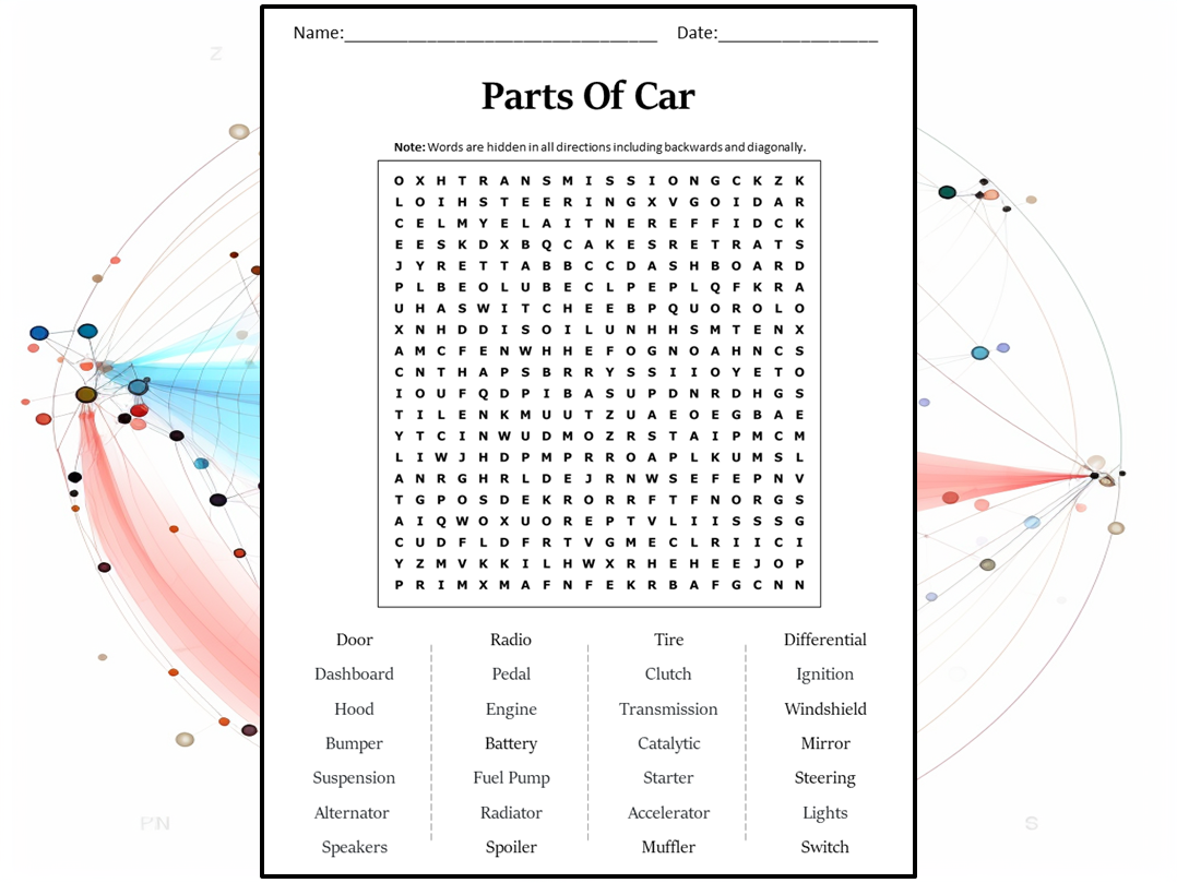 Parts of car word search puzzle worksheet activity teaching resources