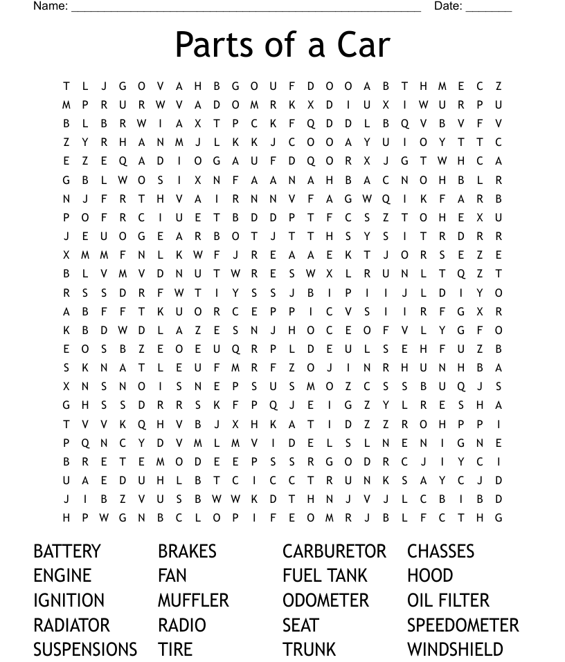 Car parts word search