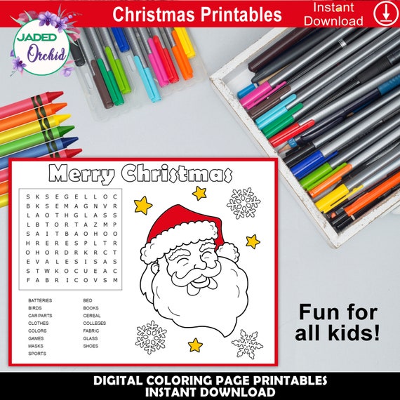 Kids christmas activity sheet kids christmas word search kids christmas coloring page santa claus coloring sheet holiday activity sheet