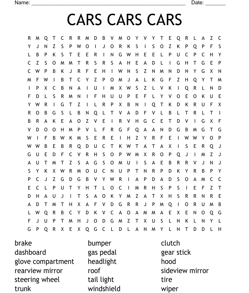 Car parts word search