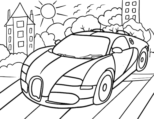 Premium vector car coloring page for kids line art vector blank printable design for children to fill in