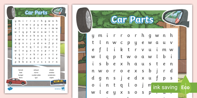 Car parts word search parts of a car words teacher made