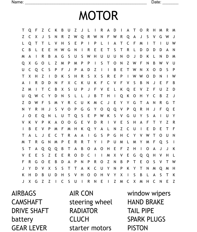 Car parts word search