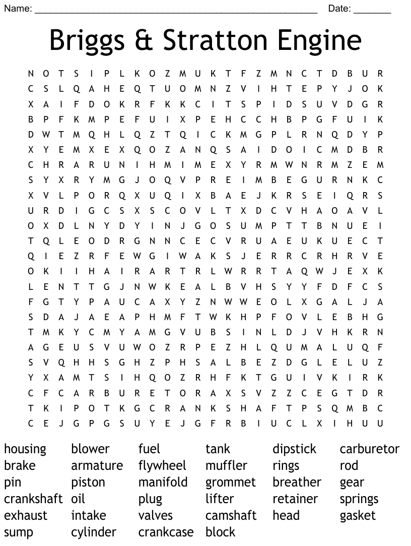 Car parts word search