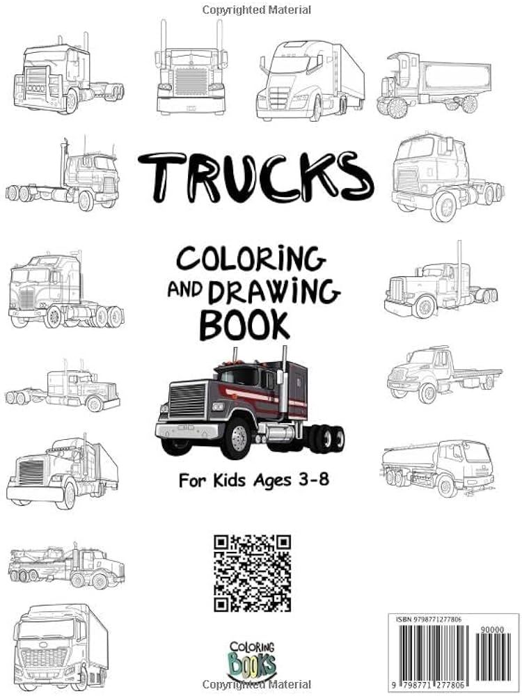 Trucks coloring and drawing book for kids ages