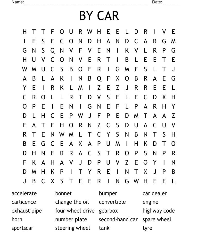 Car parts word search