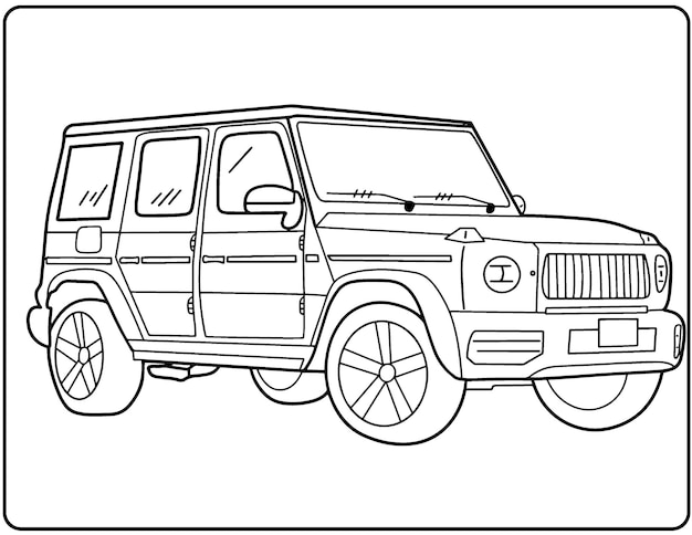 Premium vector realistic car coloring pages for kids and adults black and white hand drawing vehicles