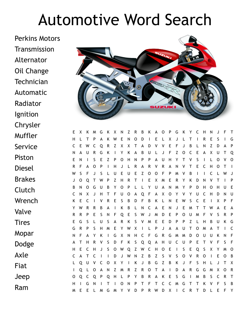 Car parts word search