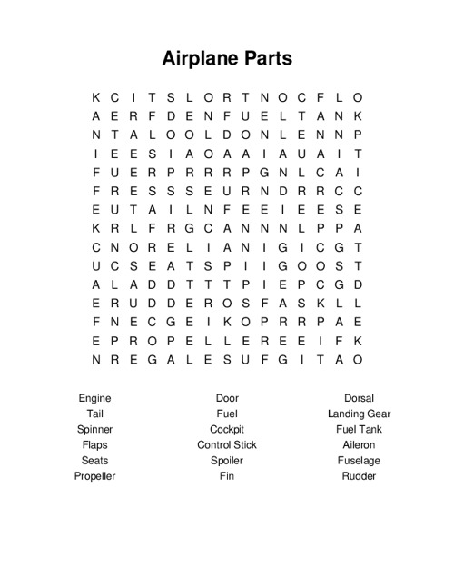 Car parts word search