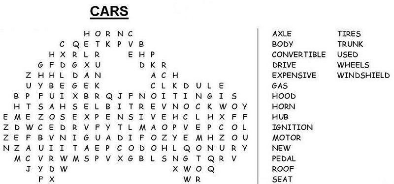 Car word search free activity shelter