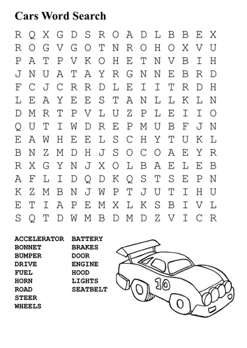 Cars word search teaching resources