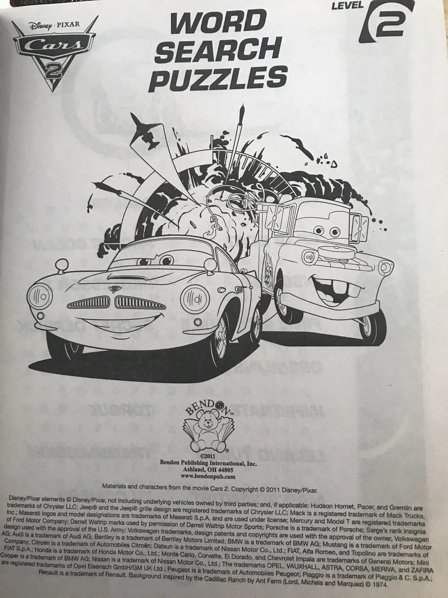 Disney pixar cars activity word search puzzles