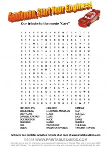 Cars movie word search â printables for kids â free word search puzzles coloring pages and other activities