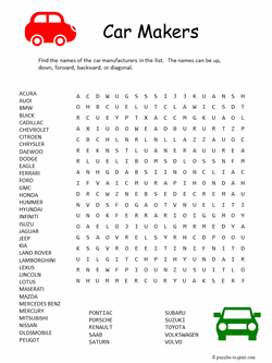 Free printable car makers word search free printable word searches word find free printable puzzles