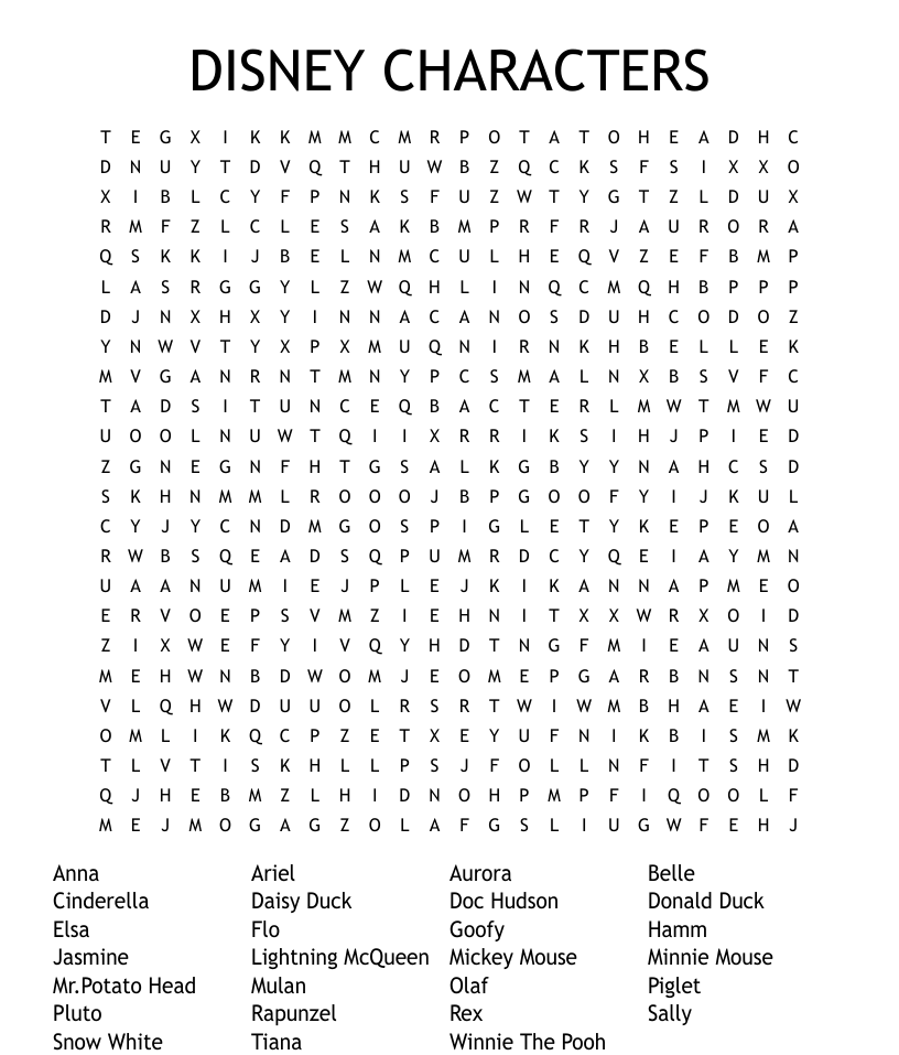 Disney cars word search