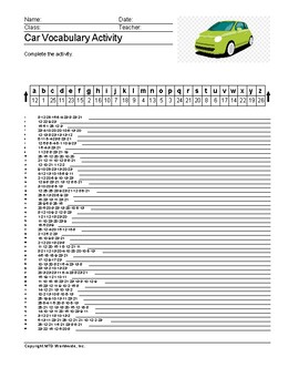 Car word search word scramble and secret code printable worksheets