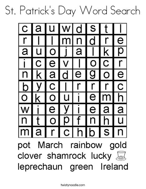 St patricks day word search coloring page