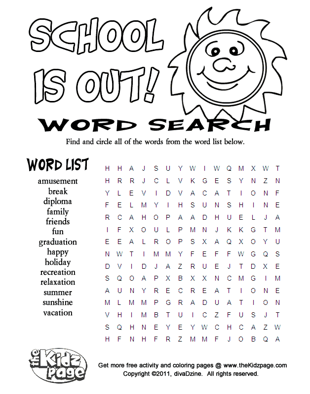 School is out word search