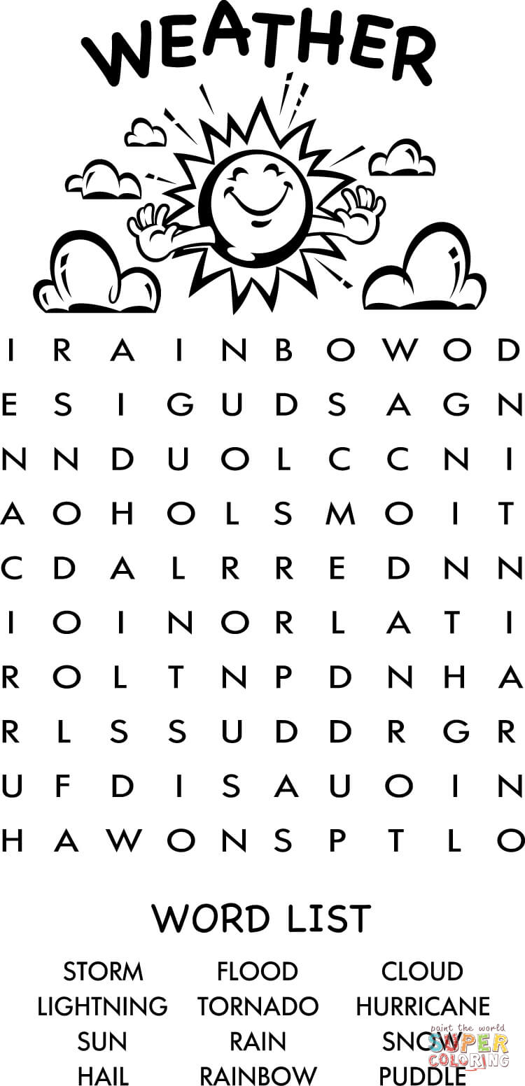 Weather word search puzzle learn english coloring page free printable coloring pages