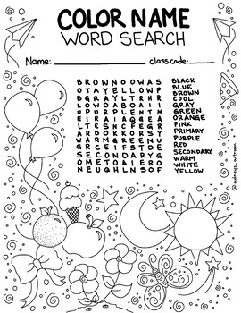 Color name word search and coloring page by adneys art room tpt