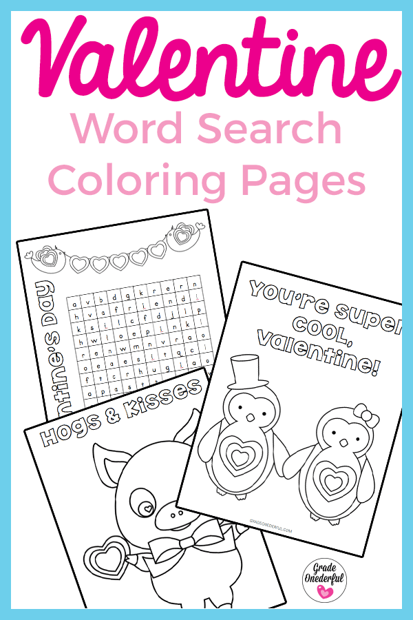 Valentine word search and coloring free printable grade onederful