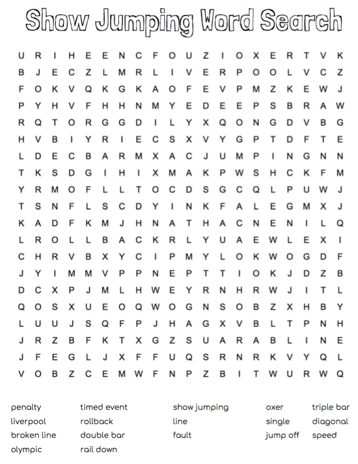 Show jumping word search â activity page white oak stables