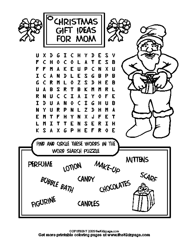 Christmas gift ideas word search free coloring pages for kids