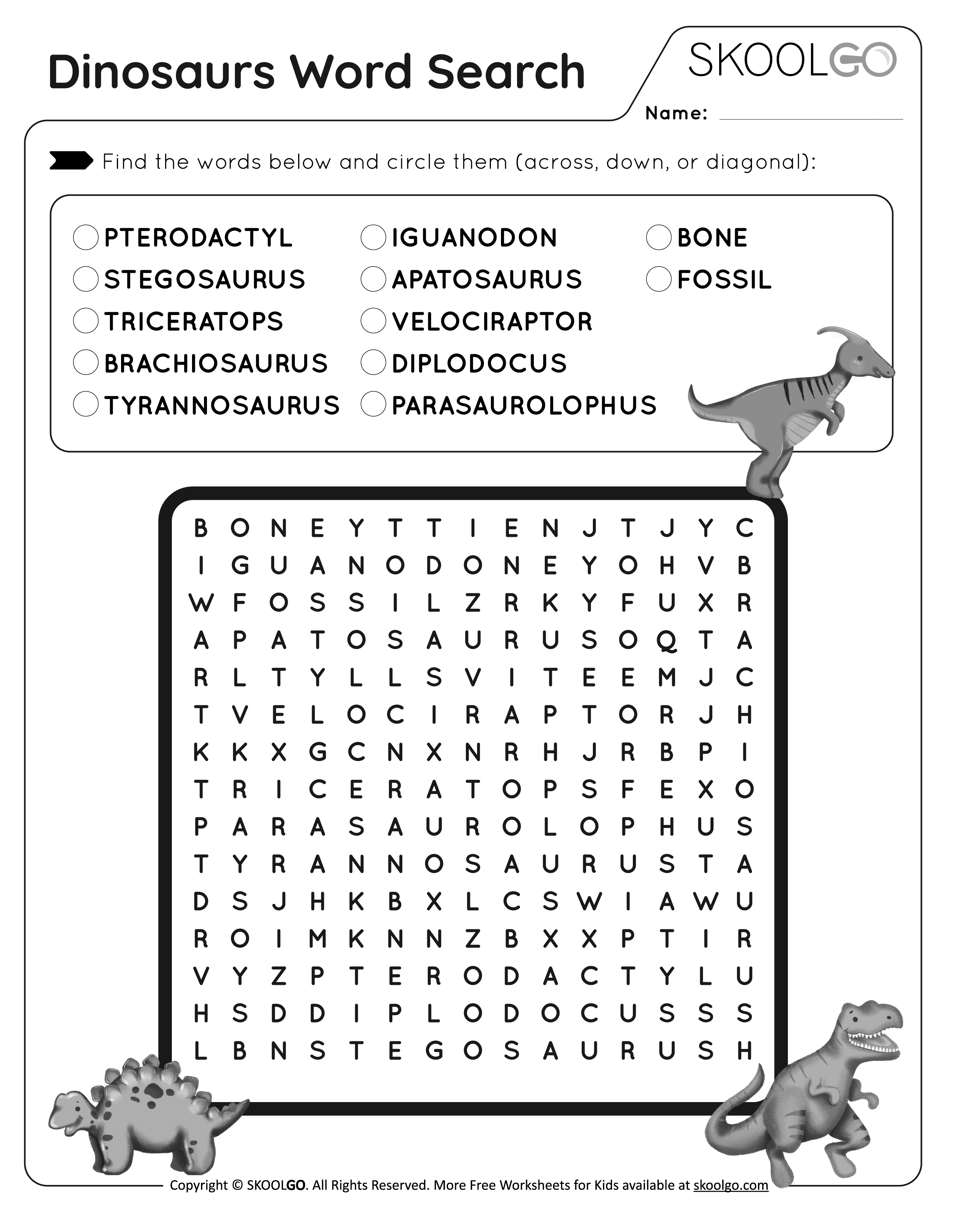 Dinosaurs word search