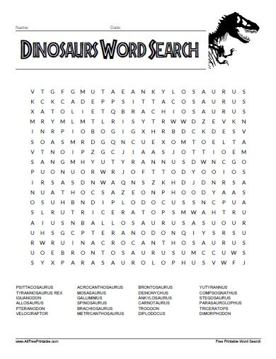 Dinosaurs word search