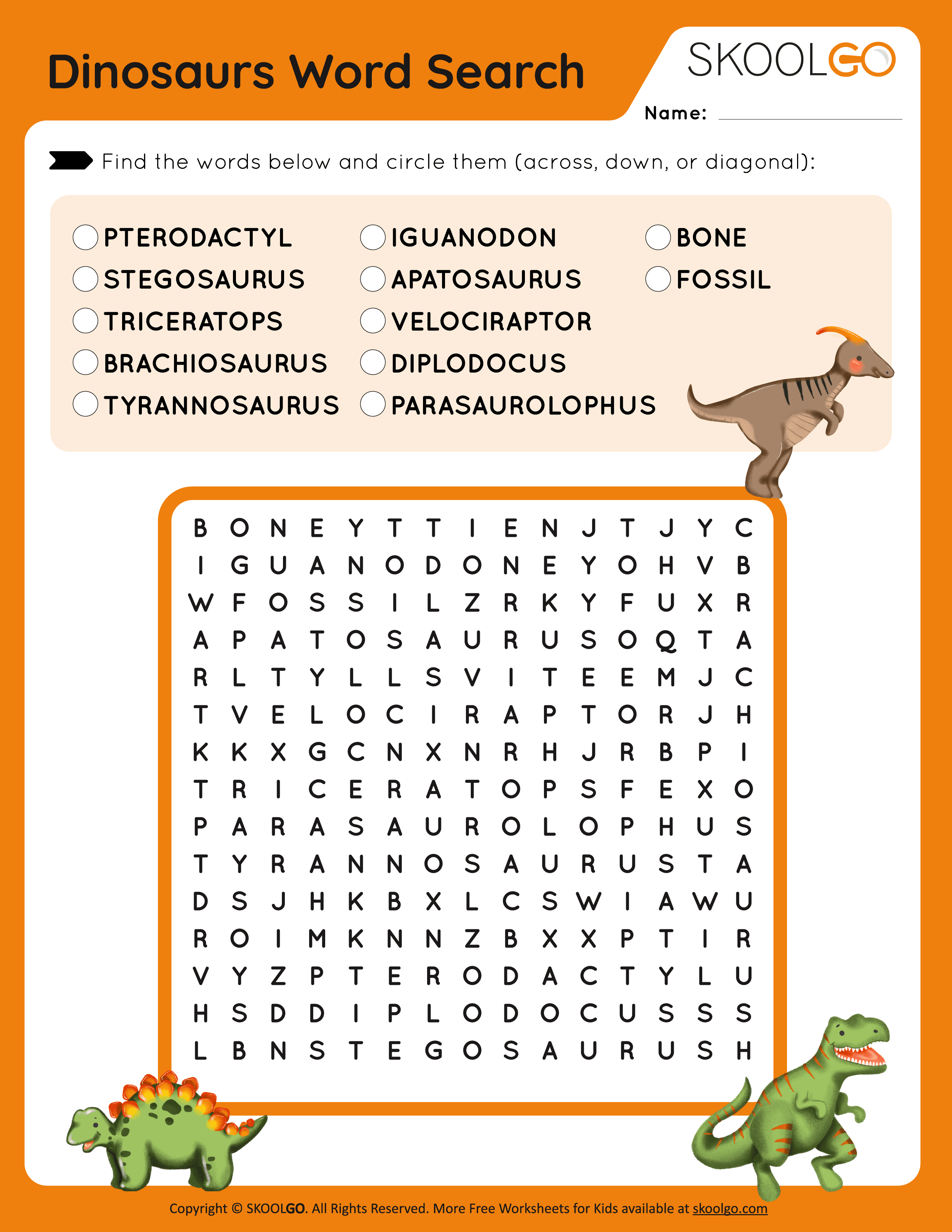 Dinosaurs word search