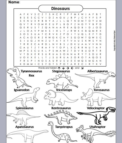 Dinosaurs word search teaching resources