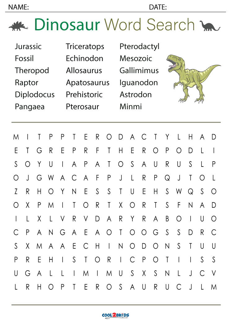 Printable dinosaur word search