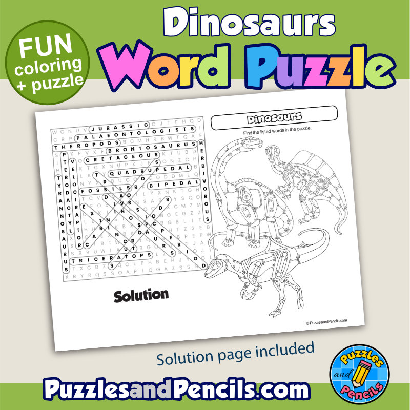 Dinosaurs word search puzzle activity and coloring wordsearch made by teachers